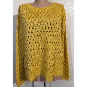 Halogen Women Long Sleeve Open Knit Pattern Gold/Canary Yellow Sweater XL